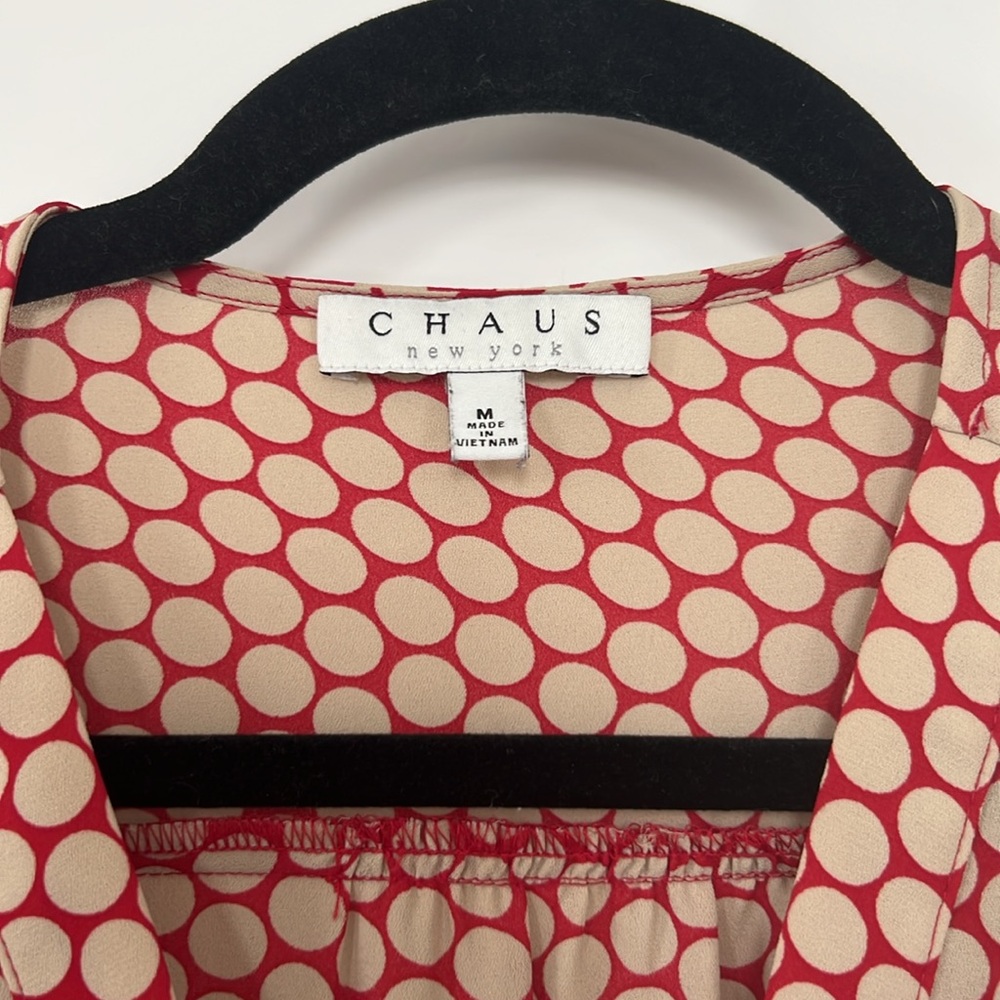 Chaus New York Red and Cream Polka Dot Blouse - Picture 3 of 5